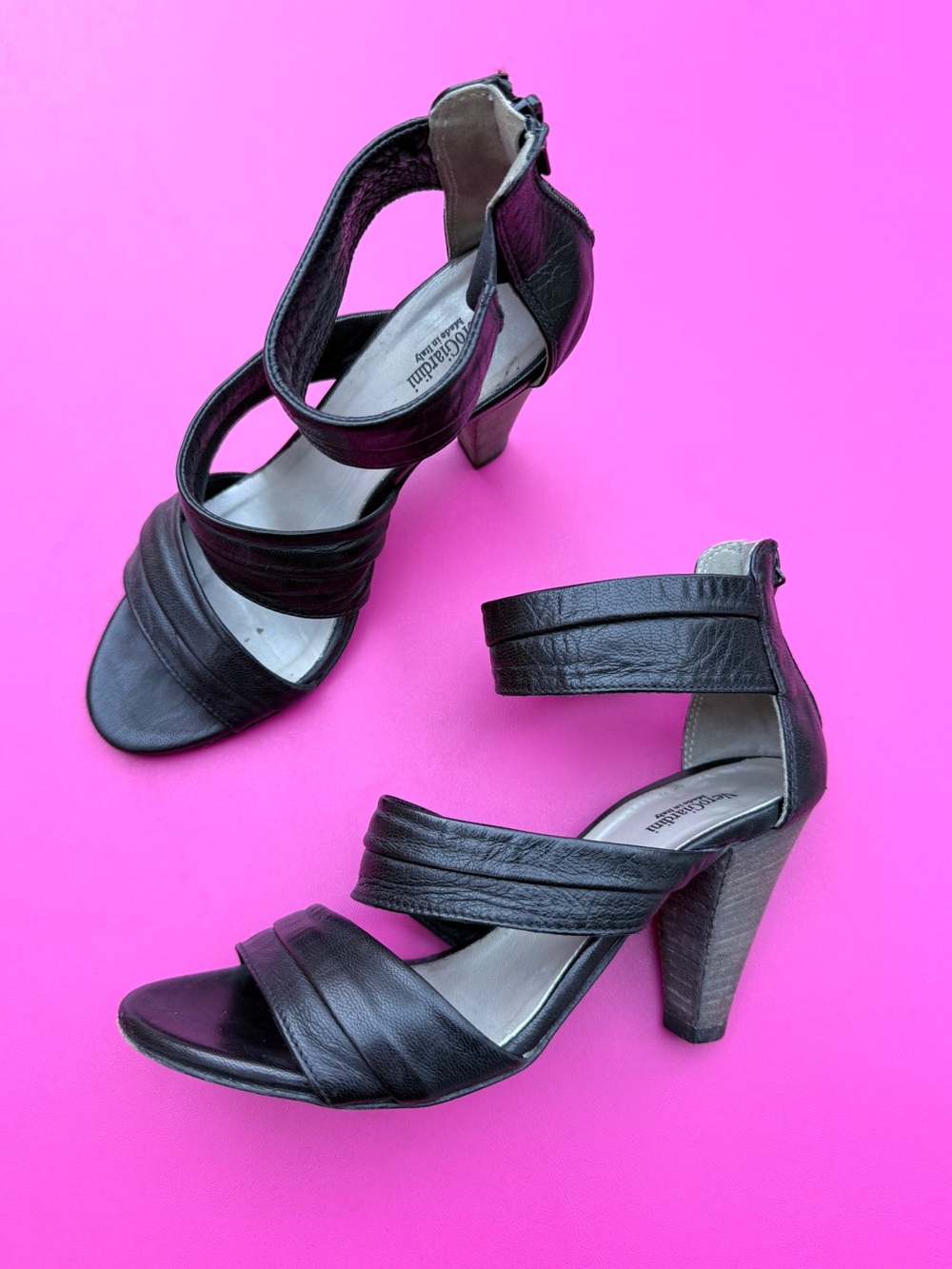 NeroGiardini Black Leather Strappy Block Heel Sandals EU 36 US 6 Made In Italy